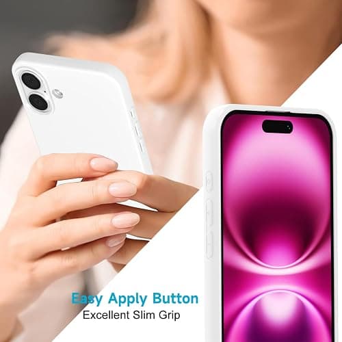 LoeoeL for iPhone 16 Plus Phone Case Liquid Silicone, Cute Girly Thin Ultra Slim Jelly Soft Rubber Gel Plustective Glossy Hard Plastic Case, Plain Solid Color Cover for Women Girl, White thumbnail 5