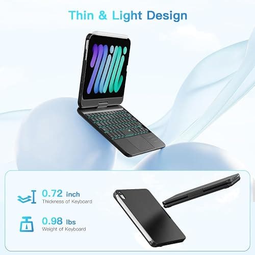 RAYMCRAFT Keyboard Case for iPad mini 7 A17 Pro(2024) & Mini 6 (2021) 8.3", 360° Rotate Case for iPad mini 7th/6th Generation, 7 Colors Backlit Keyboard with Trackpad, Type-C Rechargeable, Black thumbnail 8