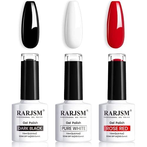 RARJSM Black White Gel Nail Polish Red Nail Polish Set Soak Off Gel Polish 3PCS 7.5ML UV LED Curing Required NailPolish Nail Art French Manicure DIY at Home - Image 1