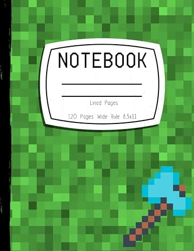 Notebook: Wide Ruled Writing Notebook For Boys and Girls, Green Pixel Gamer Pattern Blank Lined Book - Image 1