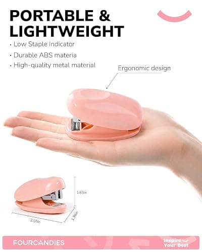 Four Candies Mini Stapler with 2000 Staples,Pink Small Cute Desk Stapler | 25-Sheet Capacity, Jam-Free Tiny Stapler for Office, School, Home Built-in Staple Remover thumbnail 3