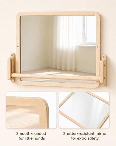 Brezlio Montessori Mirror with Bar – Adjustable Baby Pull Up Bar, Anti-Rotation Design & Acrylic Safety Baby Mirror for Wall – Tummy Time, Pull to Stand Toys for Infant Toddler Nursery thumbnail 4