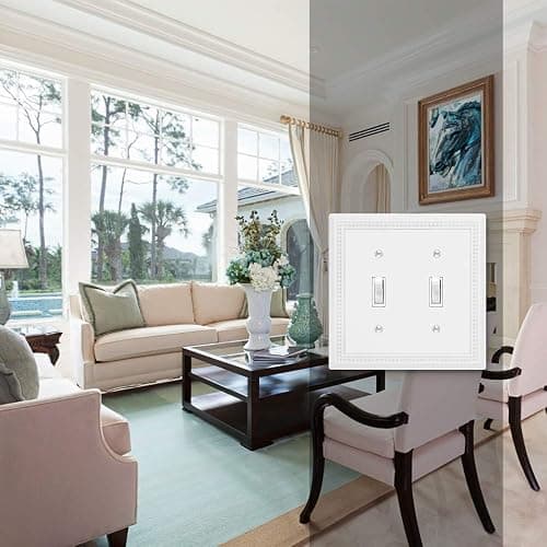 Henne Bery Sunken Pearls Heavy Duty Decorative Wall Plate Switch Plate Outlet Cover (Double Toggle, White) thumbnail 5