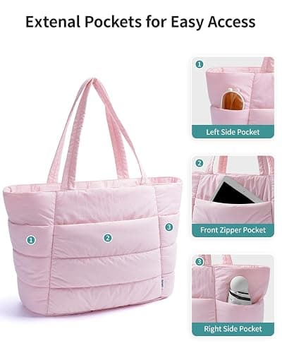 Narwey Nylon Puffer Tote Bag for Women, Puffy Work Nurse Teacher Tote Bag, Quilted Shoulder Bag for Travel, Gym, Gifts thumbnail 4
