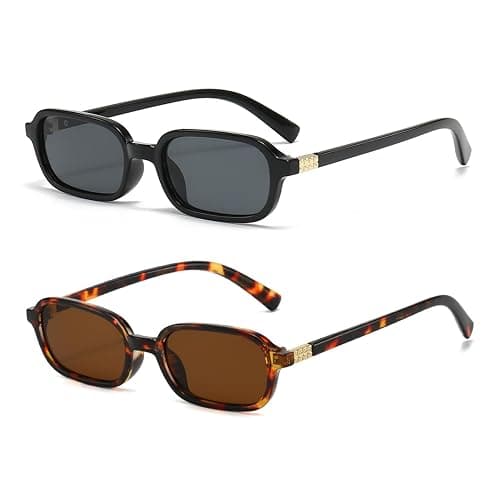 Retro 90s Rectangular Sunglasses for Women, Vintage Trendy Fashion Slim Square Small Frame with UV Protection - Image 1