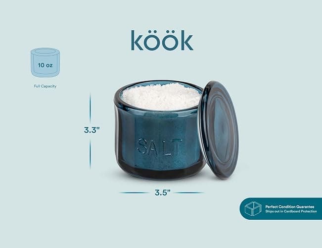 KooK Glass Salt Cellar, with Lid, Embossed Pressed Glass, Clear Storage Container, for Coffee, Sugar, Spices and Candies, Hand Wash Only, 10 oz, (Navy Blue) thumbnail 6