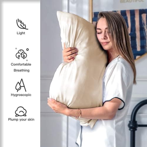 Mulberry Silk Pillowcase for Hair and Skin Pillow Case with Hidden Zipper Soft Breathable Smooth Cooling Silk Pillow Covers for Sleeping (Champagne, King（20"X 36"）) thumbnail 3