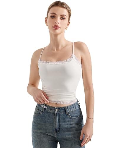 SUUKSESS Women Lace Double Lined Camisole Top Spaghetti Strap Going Out Tank Top thumbnail 2