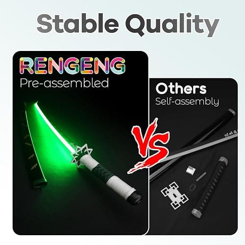 RENGENG Light Up Sword, 40 Inches Rechargeable Plastic Replica with Belt & Stand, Sword with Original Texture thumbnail 4