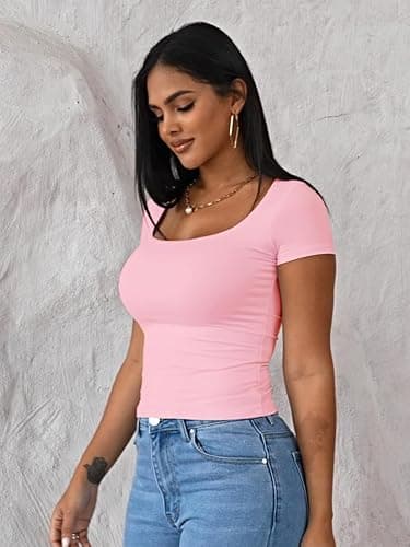 Dwnval Womens Summer Square Neck Tops thumbnail 3