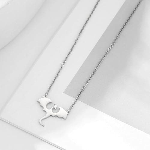 Stainless Steel Dragon Necklace for Men Women, Minimalist Cool Dragon Pendant Necklace Gift thumbnail 2