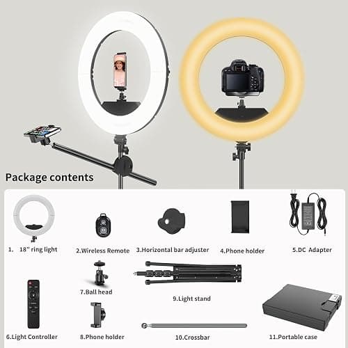 Bzyltrux Large Ring Light Kit with 79" Stand, [New Version] 55W 6700K Dimmable,LED 18" Big Ring Light Tripod,Dual Phone Holder for iPhone,tiktok,Makeup,Yutobe,Live Stream,Photography,Video Recording thumbnail 6