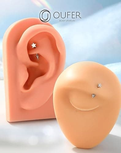 OUFER Rook Piercing Jewelry, G23 Solid Titanium Eyebrow Rings, Heart Vertical Labret Lip Jewelry, 16G Curved Barbells, Daith Rook Earrings for Women Men thumbnail 8