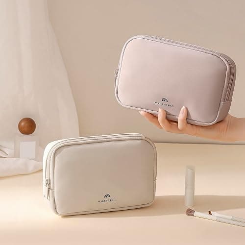 Lestikave Small Travel Makeup Bag Case Organizer for Purse(01Beige) | Portable Lightweight Cosmetic Bag with Compartment, Toiletry Pouch Design for Skincare, Toiletries & Essentials thumbnail 2