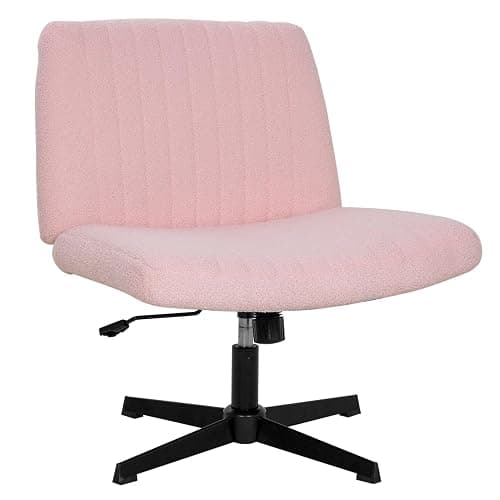 Pazidom Criss Cross Chair, Armless Cross Legged Office Chair, Comfortable Vanity Chair with Back, Fabric Adjustable Wide Swivel Criss Cross Desk Chair for Home Office, Pink - Image 1