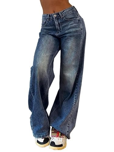 EMMIOL Wide Leg Jeans for Women, Mid Rise Baggy Jeans Plus Size Boyfriends Denim Pants, Y2K Vintage Style - Image 1