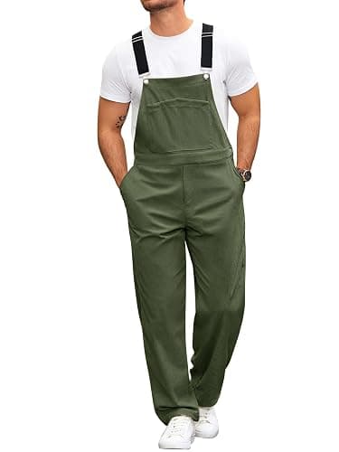Runcati Mens Corduroy Bib Overalls Casual Adjujstable Strap Workwear Fashion Fall Winter Loose Fit Jumpsuit - Image 1