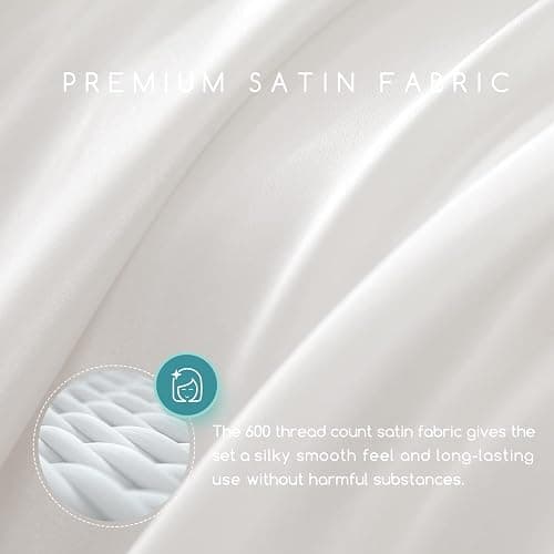 MR&HM Satin Bed Sheets, Queen Size Sheets Set, 4 Pcs Silky Bedding Set with 15 Inches Deep Pocket for Mattress (Queen, Ivory) thumbnail 3