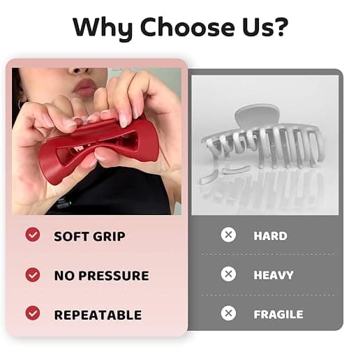Square Claw Clip for Thick or Fine Hair – Non-Slip Cozy Silicone Hair Clip, Flexible & Unbreakable Hair Claw, Lightweight Matte Finish, Strong Hold All Day (White) thumbnail 2