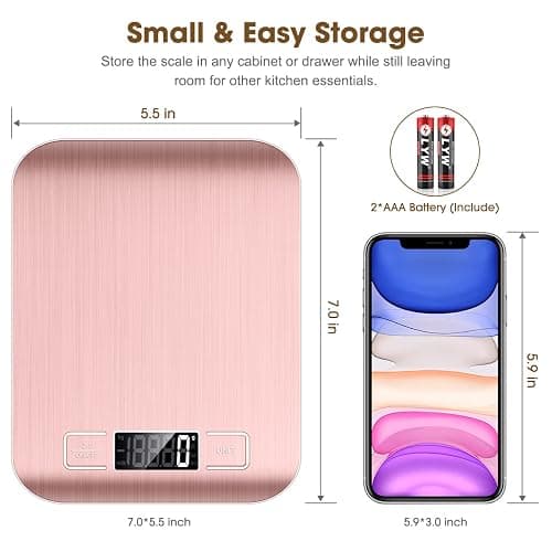 Mik-Nana Food Scale Pink, 10kg/22lb Digital Kitchen Scale Weight Grams and Oz for Baking and Cooking, 1g/0.1oz Precise Graduation, Easy Clean Stainless Steel thumbnail 2
