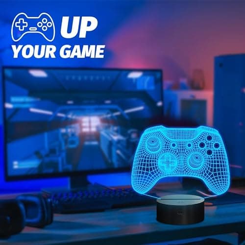 Attivolife Gamepad 3D Illusion Lamp, Controller Night Light with Remote Control + Timer 16 Color Changing Desk Lamp Kids Gamer Room Decor Plug in Best Cool Festival Birthday Gift for Boy Men thumbnail 2
