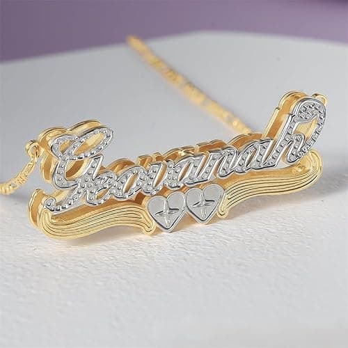 Double Plated Name Necklace Personalized Custom Name Necklace 18k Gold Plated Nameplate Pendant Customized Name Plate Necklace for Women Men thumbnail 2