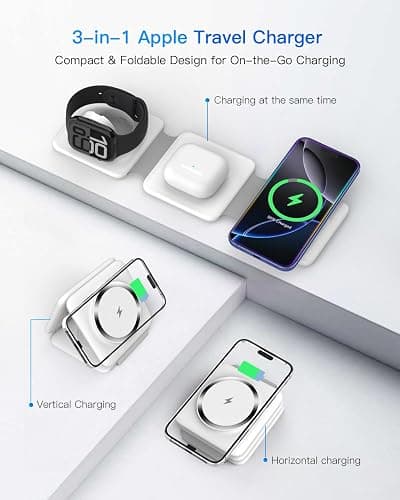 Charging Station for Apple Multiple Devices - 3 in 1 Foldable Magnetic Wireless Charger Dock - Travel Charging Pad for iPhone 17 16 15 14 13 12 Pro Max Plus Watch & Airpods thumbnail 3