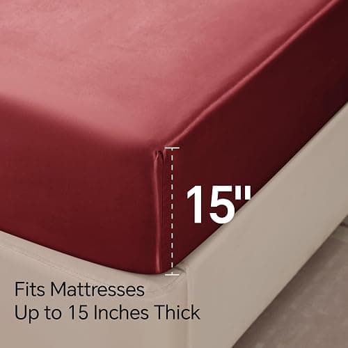 BEDELITE Satin Sheets Twin Size Bed Set, Luxury Soft Burgundy Silky Sheets for Hair and Skin, Similar to Silk Bed Sheets Set 3 Pieces with 1 Deep Pocket Fitted Sheet, 1 Flat Sheet, and 1 Pillowcase - Twin - Burgundy thumbnail 6