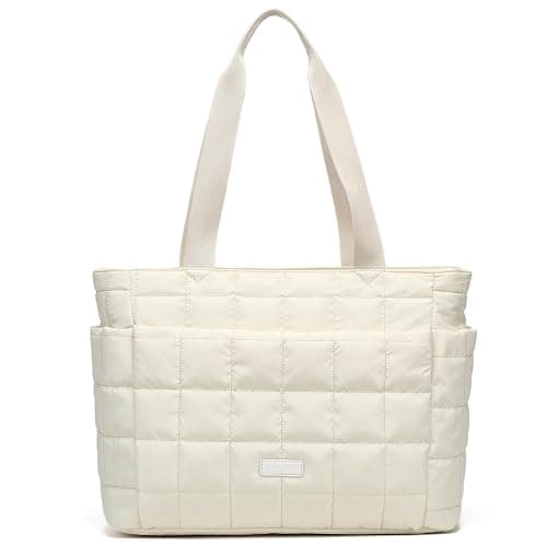 HKCLUF Quilted Puffer Tote Bag for Women 20L Lightweight Waterproof Large Work Travel Gym Tote Bag with Laptop Compartment - Image 1