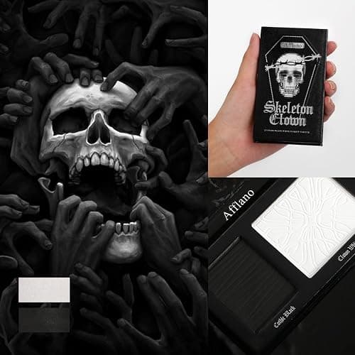 Goth Makeup Palette, Black White Duo Matte Pressed Powder Eyeshadow Palette for Smoky Gothic Makeup, High Pigmented Long Last Concealer Foundation Pallet for Halloween Skeleton Clown SFX Costume Joker thumbnail 7