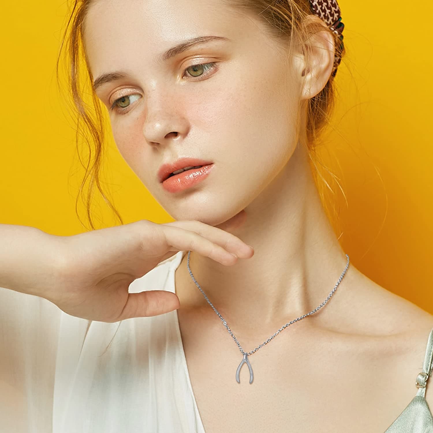 MEDWISE Silver/Gold/Rose Gold Wishbone Amulet Necklace for Women 925 Sterling Silver Classic Wishbone Pendant Necklace Wishbone Charm for Christmas Mothers Day Birthday Gifts thumbnail 6