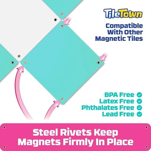 Tile Town Gabby’s Dollhouse 35-Piece Magnetic Tile Playset, Interactive STEM Magnetic Tiles Toys, Includes Gabby & Pandy Paws Figures, Action Tiles thumbnail 5