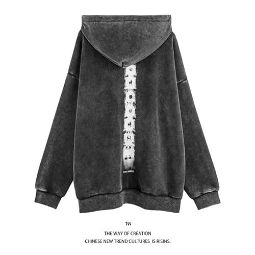 Men's and Women's Gothic Hoodie Washed and Aged Bone Print Hooded Sweatshirt Y2K, Grunge, Harajuku Hooded sweatshirt thumbnail 3