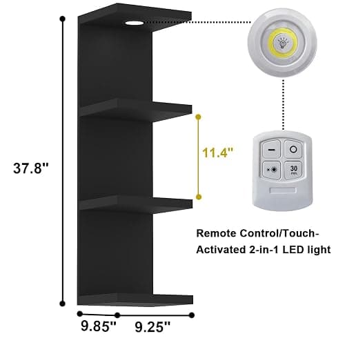 LitaEther Versatile 4 Tier Wall Shelf Unit,Black Lack Wall Shelf,Display Floating Shelf with LED Remote Control Light thumbnail 3