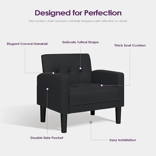TYBOATLE Accent Chair Set of 2 Living Room Chairs Cozy Tufted Mid Century Modern Black Accent Chairs with Arms for Bedroom Comfy Reading Arm Chair Small Chairs for Small Spaces Office(2, Black) - 30.9inch-2 - Black thumbnail 7