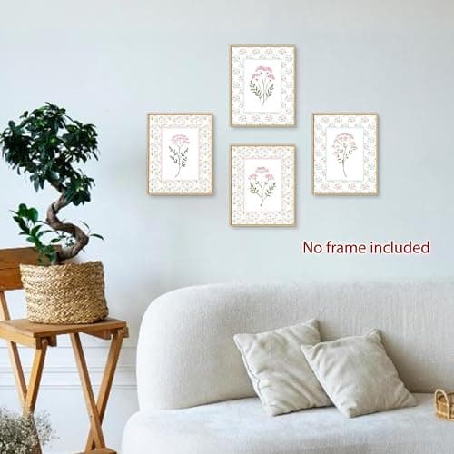 laveliabel Pink Vintage Floral Wall Art Prints Set of 4 Unframed, Chinoiserie Wall Decor, Floral Room Decorations, Pastel Pink Grandmillennial Poster Prints for Girls Room Dorm Decor 8x10inches thumbnail 2