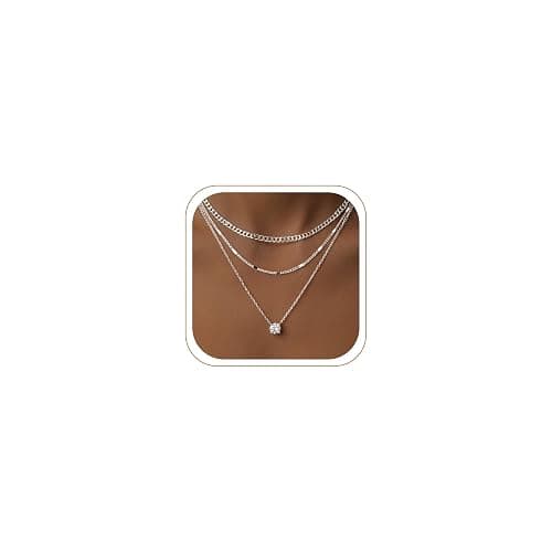 WomenGifts Layered Gold Necklaces for Women, 14K Gold Sterling Silver Plated Dainty Pendant Necklace Set Non Tarnish, Chunky Stackable Cuban Chain Choker, Trendy Birthstone Vacation Jewelry Gift - Image 1