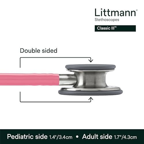 3M Littmann Classic III Monitoring Stethoscope, 5633, More Than 2X as Loud, Weighs Less, Stainless Steel Chestpiece, 27" Pearl Pink Tube thumbnail 3
