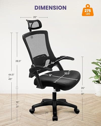NEO Chair Ergonomic Adjustable Home Office Desk Chair High Back Computer Gaming Mesh Chair with Comfy Task Adjustable Arms Lumbar Neck Support Swivel for Home Office (Dark Black) thumbnail 2
