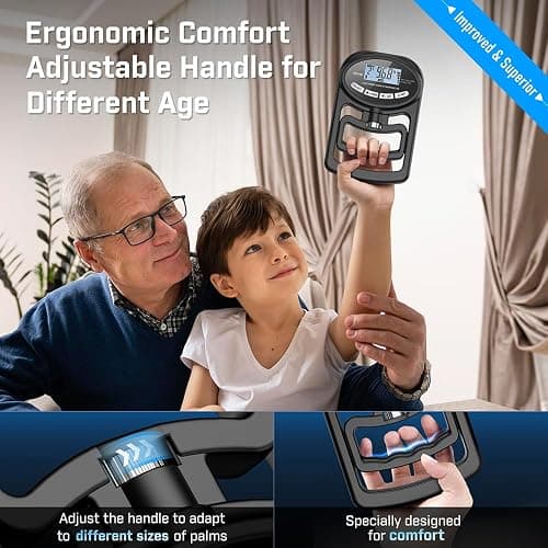 Hand Grip Strength Tester Trainer - Electronic Hand Dynamometer Forearm Grip Strengthener Exerciser Digital Training Gauge 265 Lbs 120 Kgs for Sport Home School Use thumbnail 5