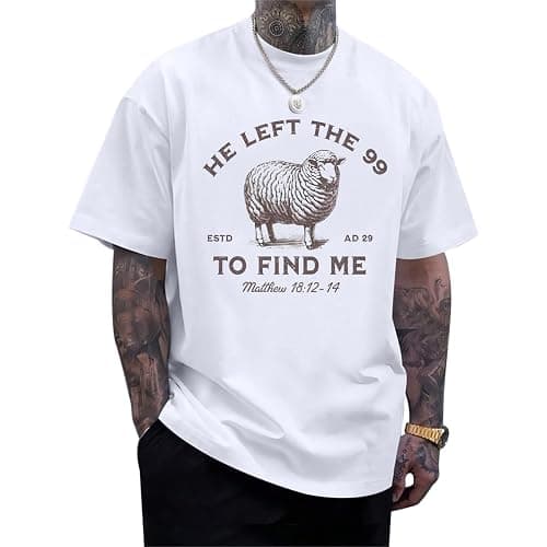 Weripoah He Left The 99 to Find Me Shirt Men Christian Graphic T-Shirts Jesus God Faith Shirts Religious Bible Verse Tees Top - Image 1