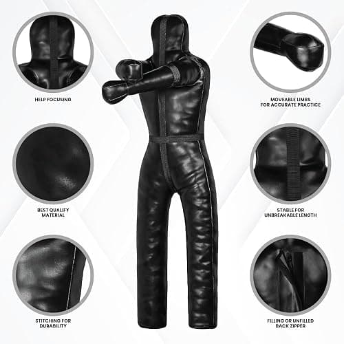 Shelly MMA Grappling Dummy for Adult BJJ Judo Wrestling Standing Position Brazilian JIU Jitsu MMA Sparring Self Defense Training MMA Dummy – UNFILLED - 170CM - Black thumbnail 2