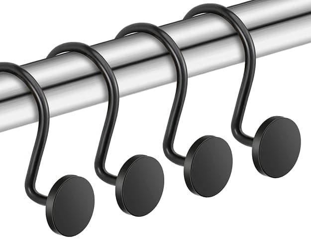 CHICTIE Black Shower Curtain Hooks, 12 Pieces, Metal, Shower Curtain Rings, Modern Decorative Design - Image 1