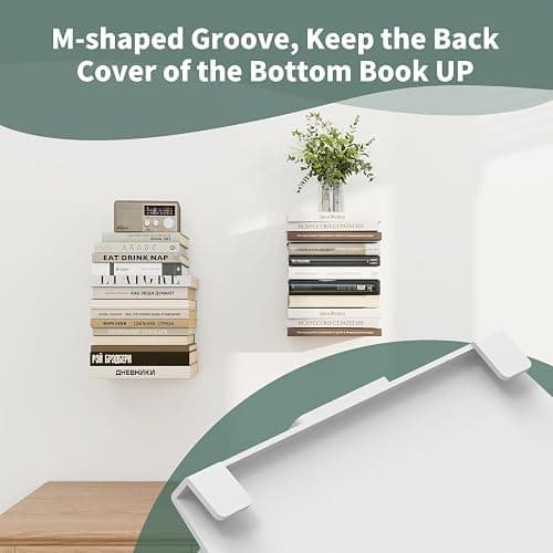 Mefirt Invisible Floating Bookshelves for Wall, 6 Tier Vertical Spine Book Tower, Heavy Duty Floating Book Shelves Metal Book Organizers for Home Office, 3 Pack(White) thumbnail 6