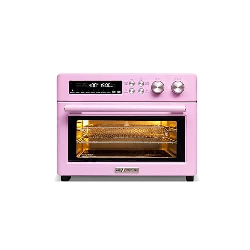 VAL CUCINA Retro Style Infrared Heating Air Fryer Toaster Oven, Extra Large Countertop Convection Oven 10-in-1 Combo, 6-Slice Toast, Enamel Baking Pan Easy Clean with Recipe Book, Classic Pink Color - Image 1