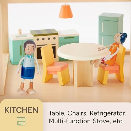 Giant bean 26 Pcs Large Wooden Dollhouse Furniture 5 Set for Kitchen, Living Room, Bedroom, Bathroom, Babyroom, Candy Dollhouse Accessories & Furniture Toy for Girls Boys Kids 3+ - Candy Dollhouse Furniture Set thumbnail 5