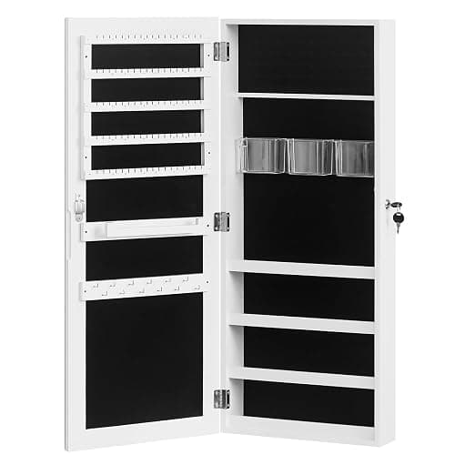 Jewelry Cabinet Fitting Mirror Cabinet,Mirror Jewelry Cabinet Organizer, 35.4-inch Jewelry Armoire with Full-Length Mirror, Wall or Door Mounted Jewelry Storage, Lockable Large Capacity Storage, White thumbnail 4