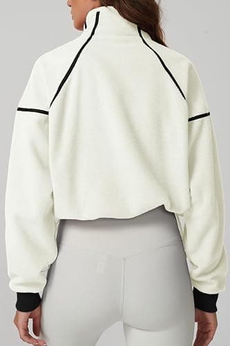 QINSEN Women's Half Zip Fleece Short Pullover Sweatshirt Winter Long Sleeve Cozy Sherpa Sweater Top thumbnail 2