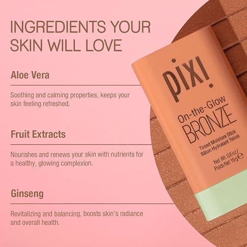 Pixi On-the-Glow Bronze - RichGlow, Hydrating Tinted Moisture Bronzer Stick with Ginseng, Aloe Vera & Fruit Extracts, For Cheeks & Lips, 19g / 0.6oz, Paraben-Free thumbnail 5