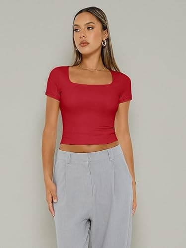 Trendy Queen Tshirts Shirts for Women Double Lined Going Out Crop Tops 2025 Spring Summer Workout Y2k Clothes Beach Fashion thumbnail 8